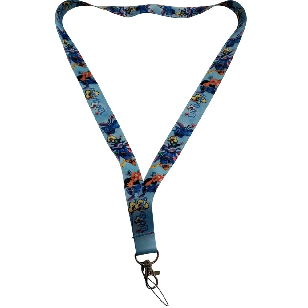Disney Lilo and Stitch Blue Tropical Floral Neck Lanyard Key ID Badge Holder